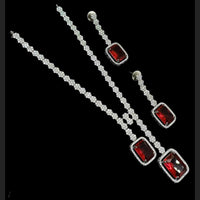 NAFJ Silver Plated Traditional American Diamond Look Necklace Set