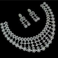 NAFJ Silver Plated Traditional American Diamond Look Necklace Set
