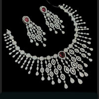 NAFJ Silver Plated Traditional American Diamond Look Necklace Set