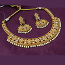 NAFJ Designer Gold Polish Pota Stone Work Pearl Necklace Set