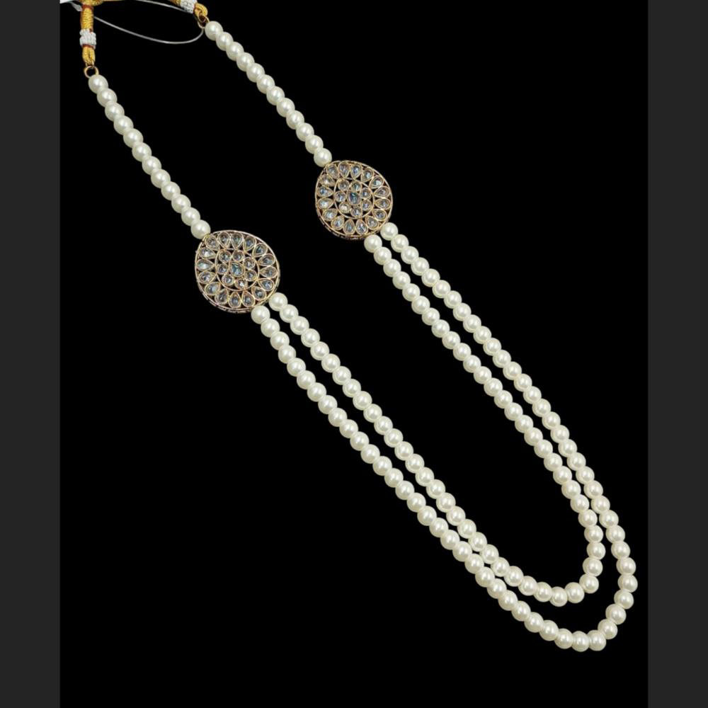 NAFJ Gold Plated Crystal Stone And Pearl Long Double Layer Long Necklace Set