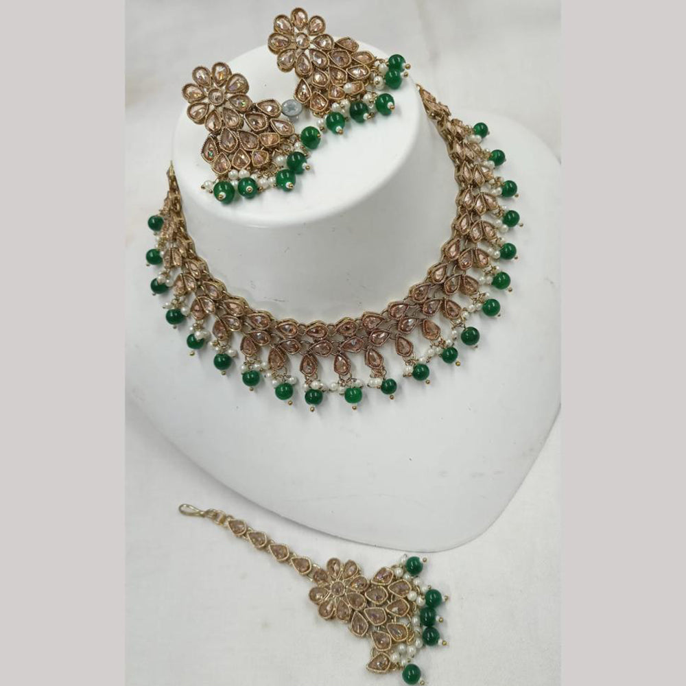 NAFJ Gold Plated Elegant Ethnic Crystal Stone & Beads Necklace Set