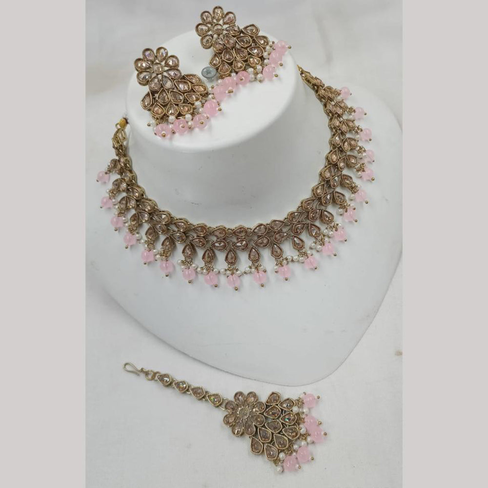 NAFJ Gold Plated Elegant Ethnic Crystal Stone & Beads Necklace Set