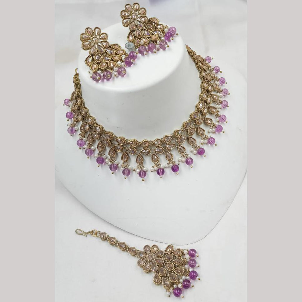NAFJ Gold Plated Elegant Ethnic Crystal Stone & Beads Necklace Set