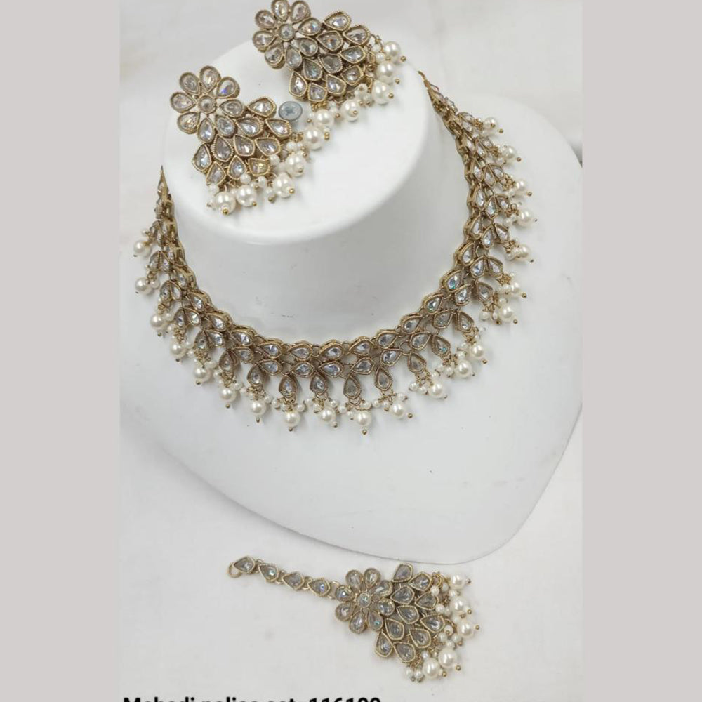 NAFJ Gold Plated Elegant Ethnic Crystal Stone & Beads Necklace Set