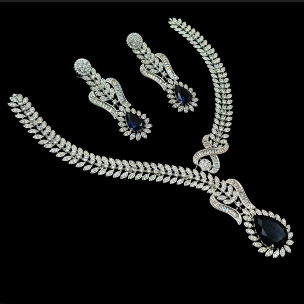 NAFJ Classic Silver Plated American Daimonds Necklace Set