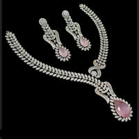 NAFJ Classic Silver Plated American Daimonds Necklace Set