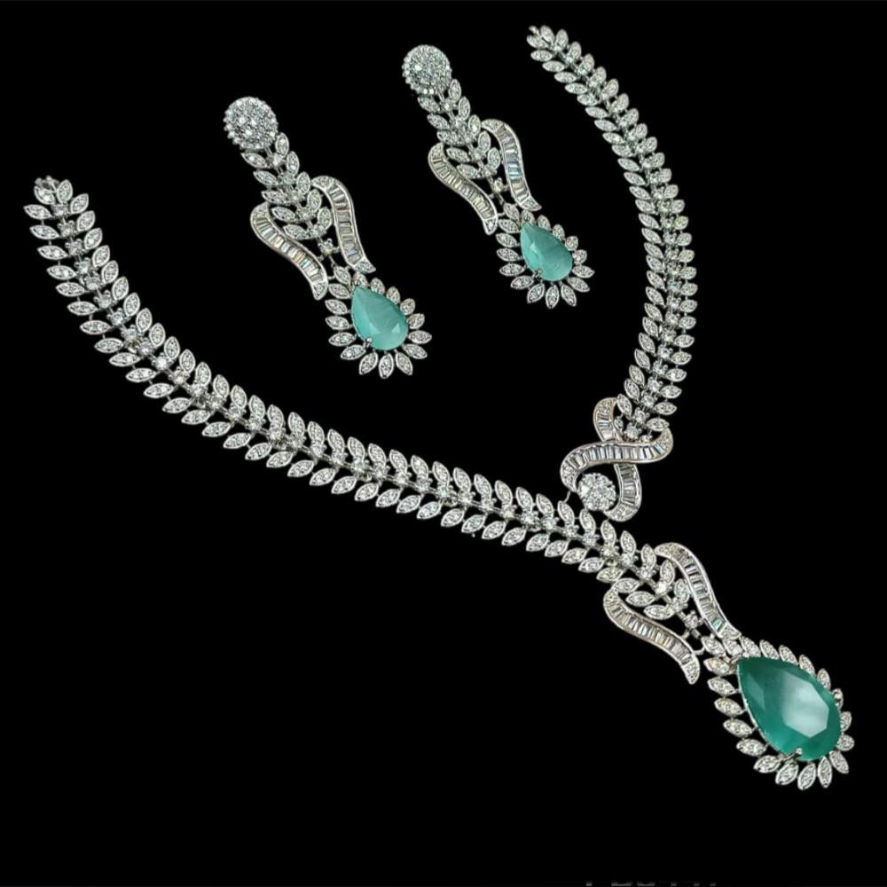 NAFJ Classic Silver Plated American Daimonds Necklace Set