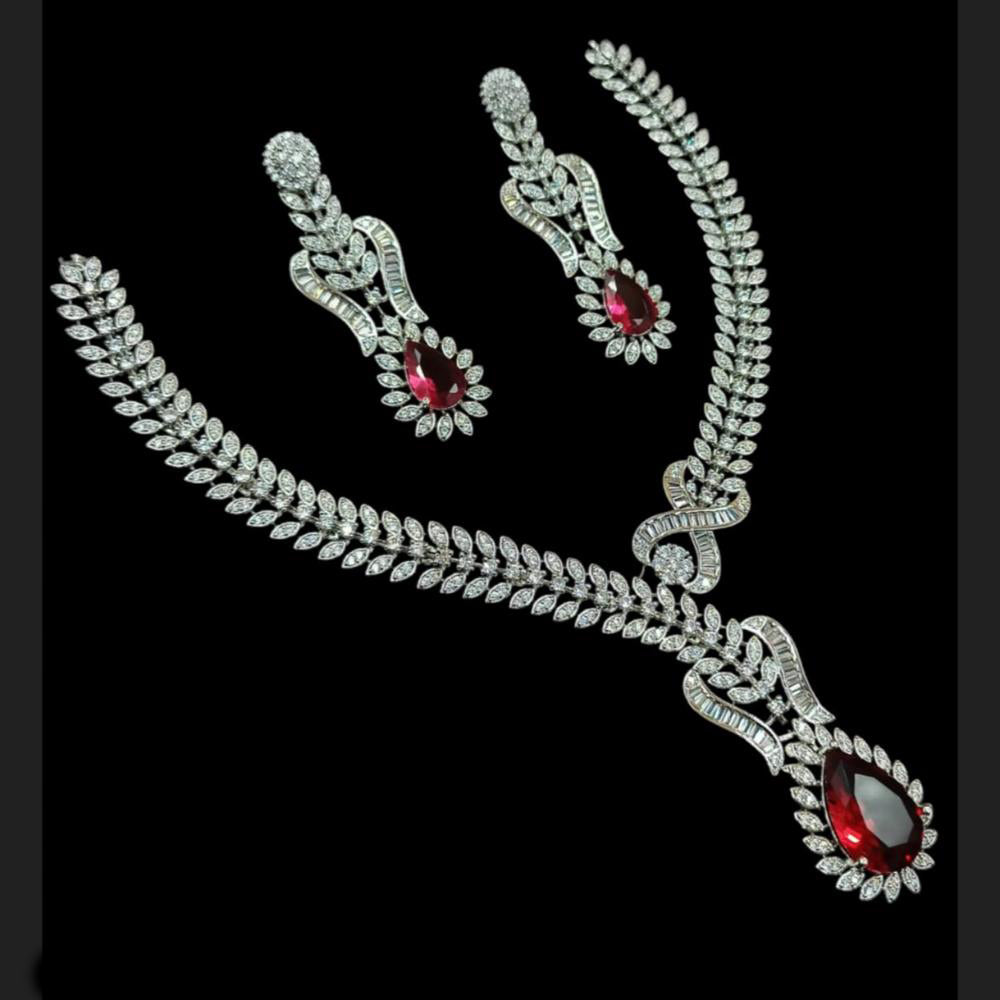 NAFJ Classic Silver Plated American Daimonds Necklace Set