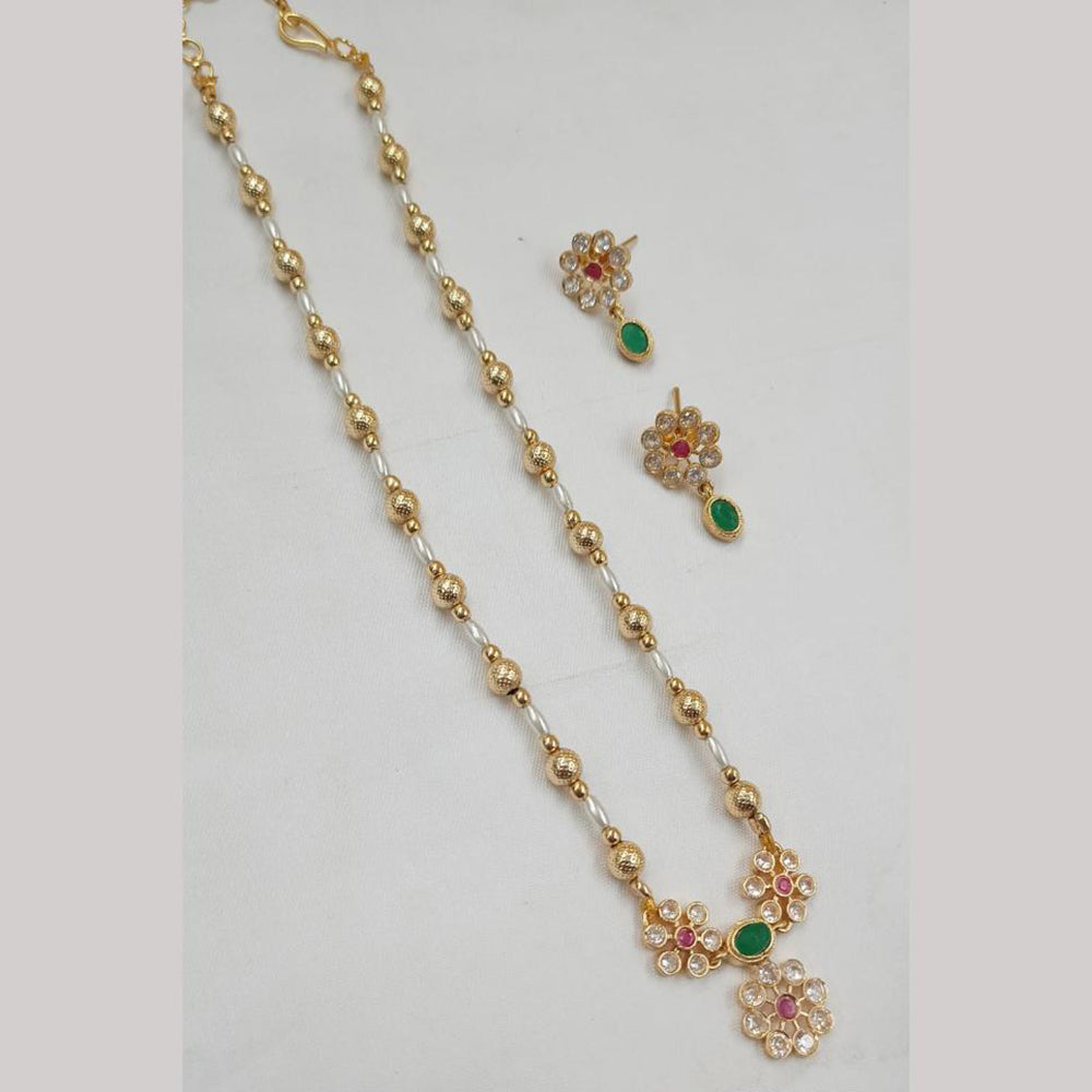 NAFJ Gold-Plated Sparkling Crystals and Elegant Pearls Long Necklace Set
