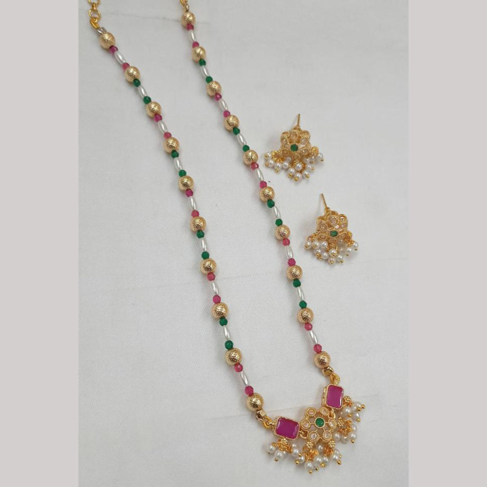 NAFJ Gold-Plated Sparkling Crystals and Elegant Pearls Long Necklace Set
