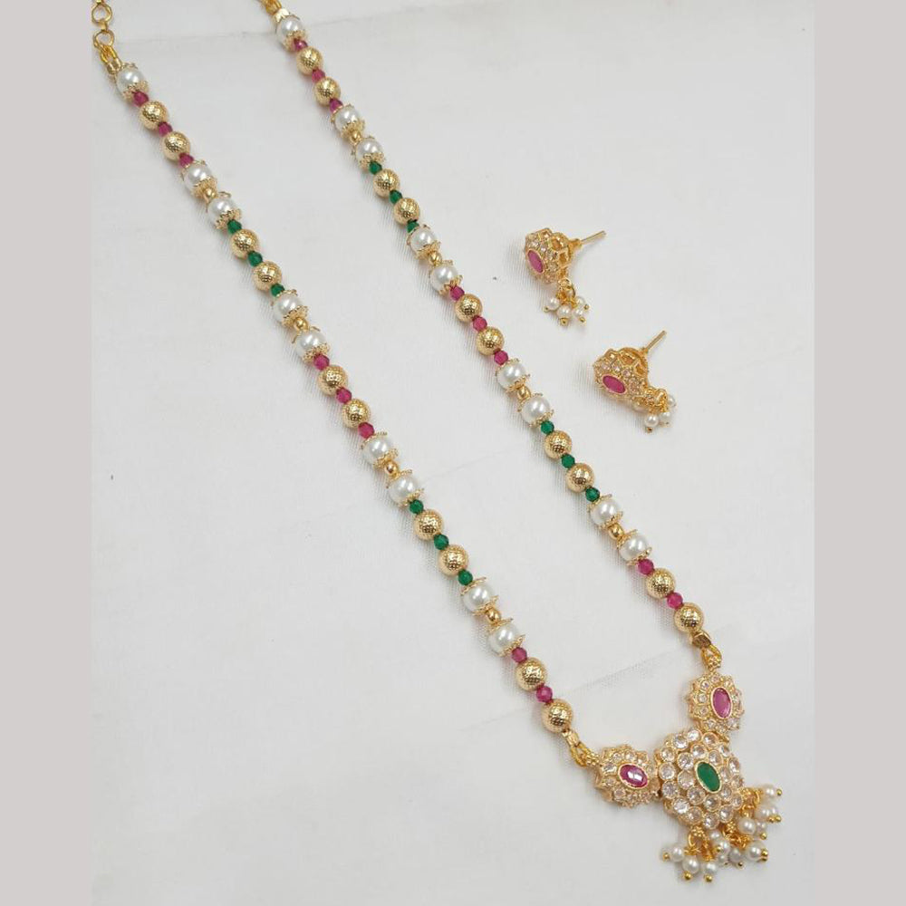 NAFJ Gold-Plated Sparkling Crystals and Elegant Pearls Long Necklace Set