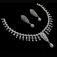 NAFJ Party Wear Silver Plated  Embellished with American Diamonds Necklace Set