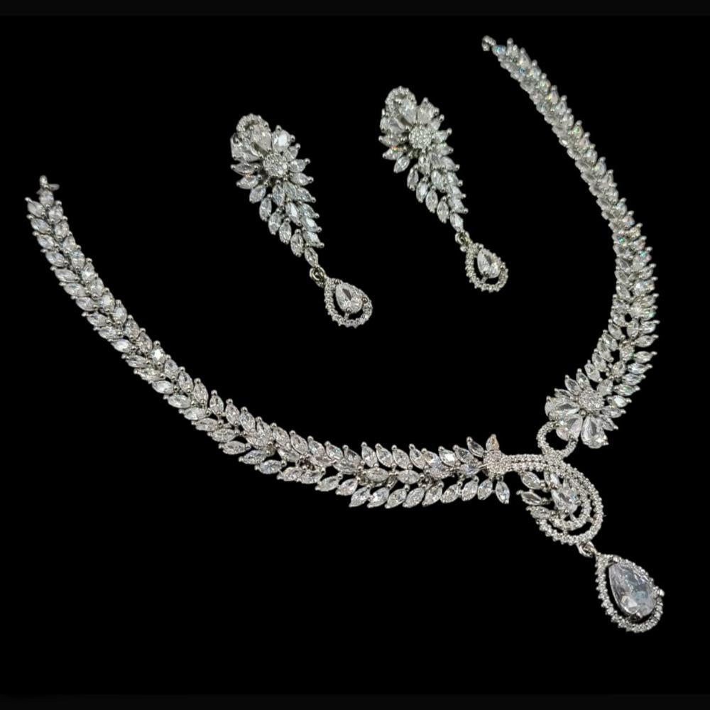 NAFJ Party Wear Silver Plated  Embellished with American Diamonds Necklace Set