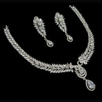 NAFJ Party Wear Silver Plated  Embellished with American Diamonds Necklace Set