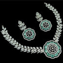 NAFJ Party Wear Silver Plated  Embellished with American Diamonds Necklace Set