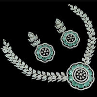 NAFJ Party Wear Silver Plated  Embellished with American Diamonds Necklace Set
