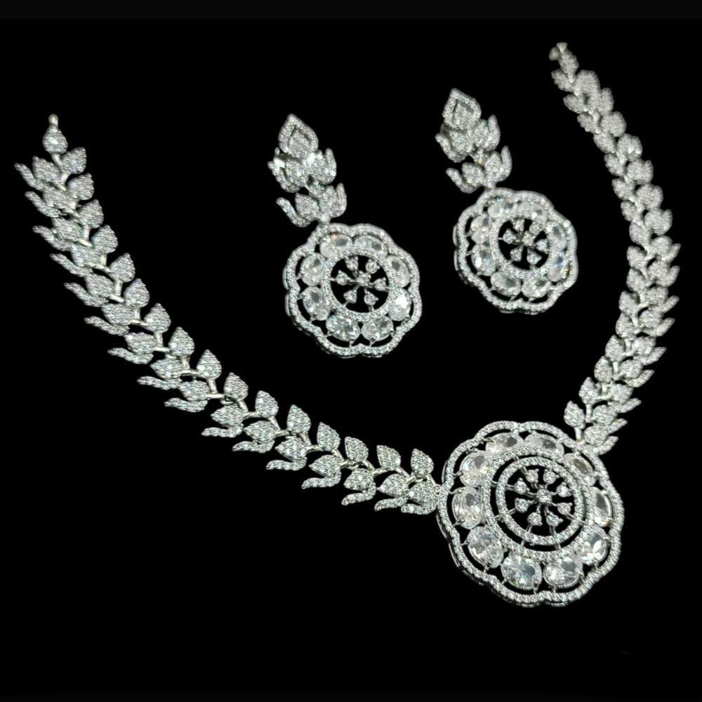 NAFJ Party Wear Silver Plated  Embellished with American Diamonds Necklace Set
