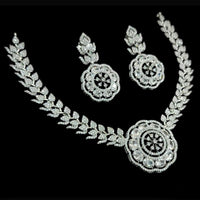 NAFJ Party Wear Silver Plated  Embellished with American Diamonds Necklace Set