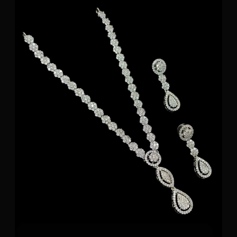 NAFJ Party Wear Silver Plated Austrian Stone Long Necklace Set