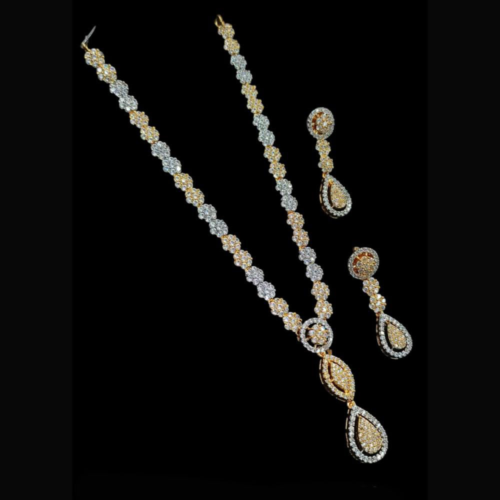 NAFJ Party Wear 2 Tone Plated Austrian Stone Long Necklace Set