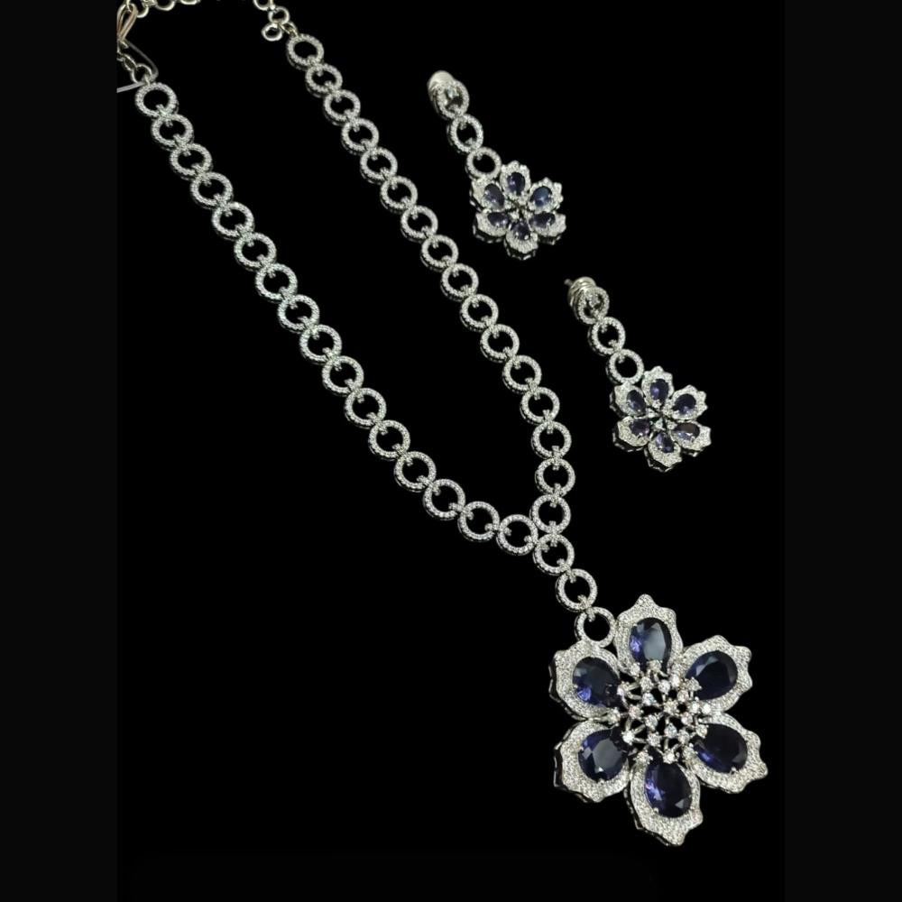 NAFJ Party Wear Silver Plated Austrian Stone Long Necklace Set