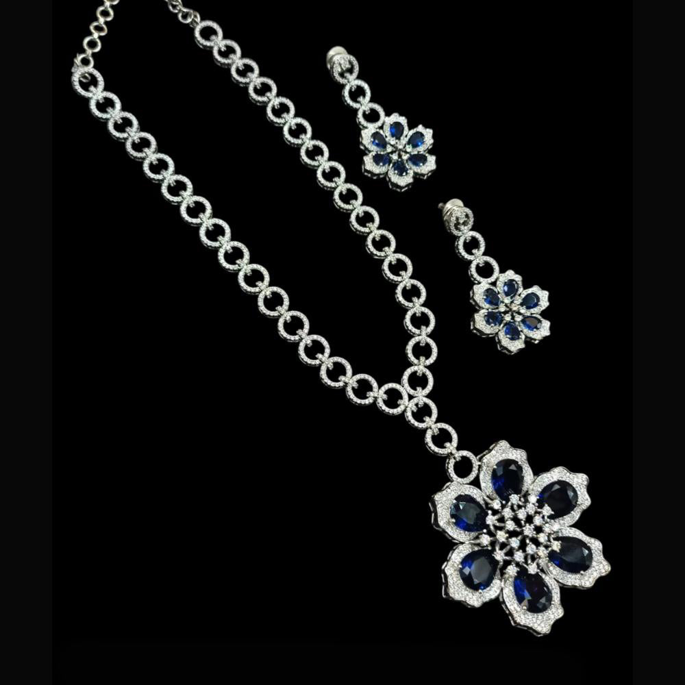NAFJ Party Wear Silver Plated Austrian Stone Long Necklace Set