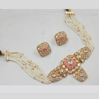 NAFJ Ethnic Gold Plated  Pearl & Polki Kundan Choker for Parties & Functionsc Necklace Set