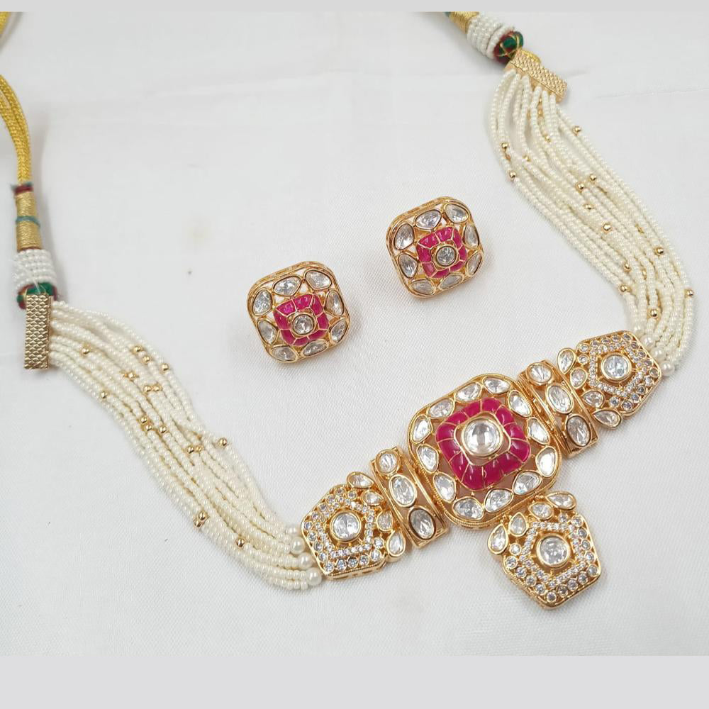 NAFJ Ethnic Gold Plated  Pearl & Polki Kundan Choker for Parties & Functionsc Necklace Set