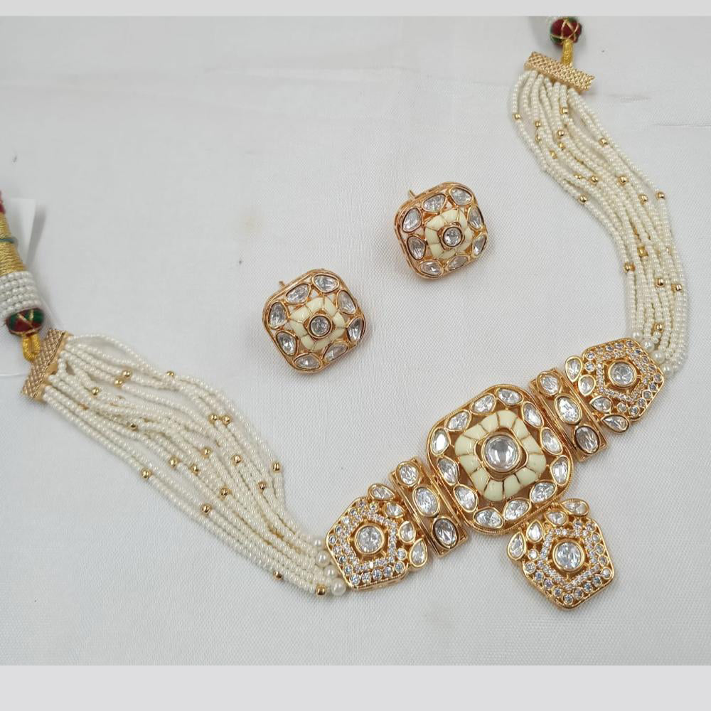 NAFJ Ethnic Gold Plated  Pearl & Polki Kundan Choker for Parties & Functionsc Necklace Set