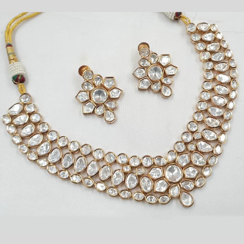 NAFJ Traditional Polki Kundan Gold Plated Bridal Necklace Set