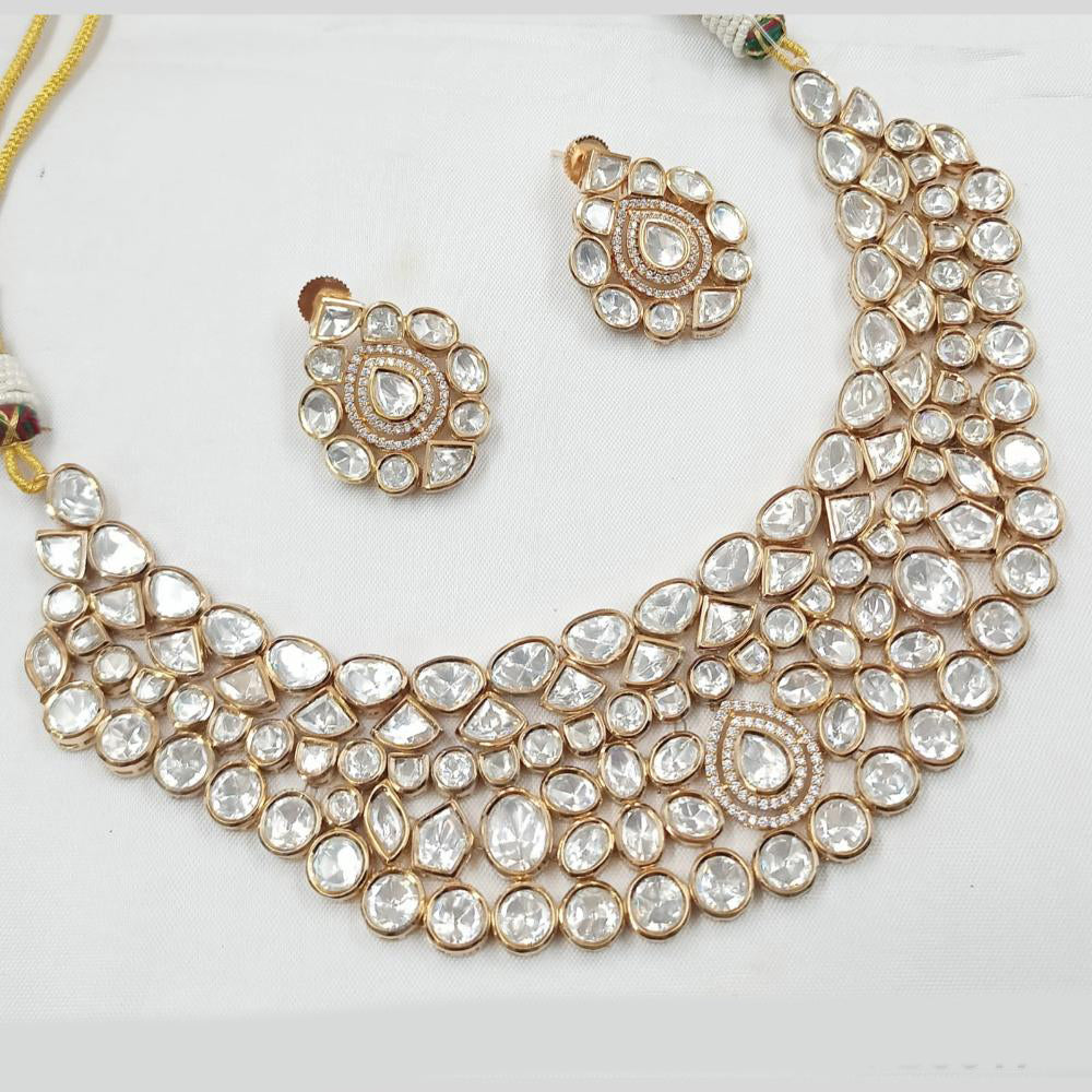 NAFJ Traditional Polki Kundan Gold Plated Bridal Necklace Set