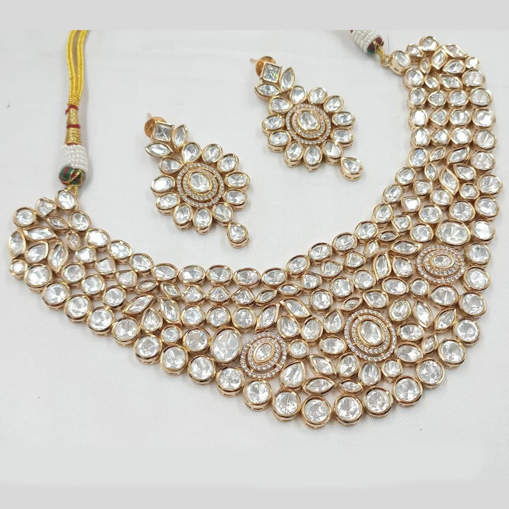 NAFJ Traditional Polki Kundan Gold Plated Bridal Necklace Set