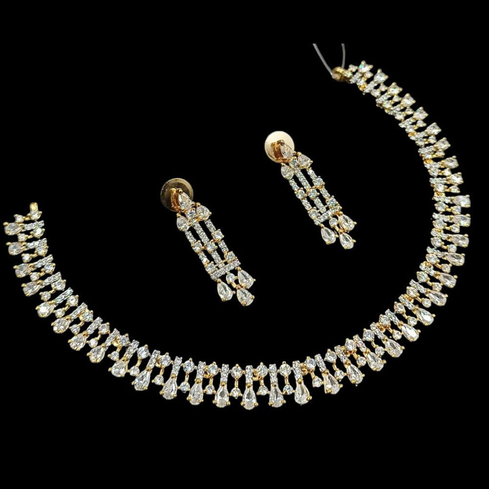 NAFJ Party Wear Gold Plated  Embellished with American Diamonds Necklace Set