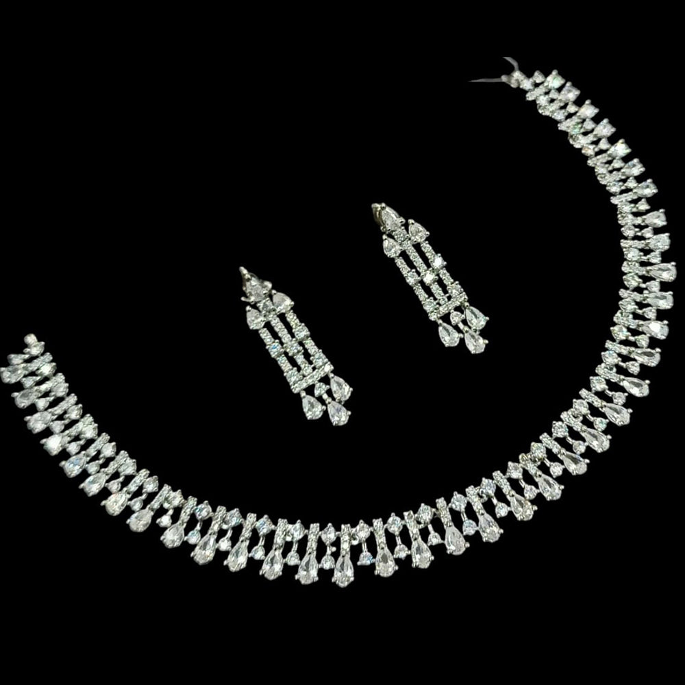 NAFJ Party Wear Silver Plated  Embellished with American Diamonds Necklace Set