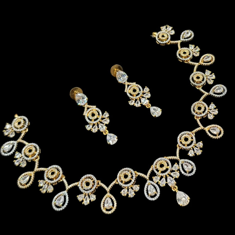 NAFJ Party Wear 2 Tone Plated  Embellished with American Diamonds Necklace Set