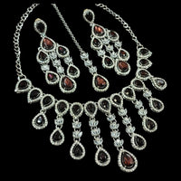 NAFJ Silver Plated Crystal Stone Party Wear Necklace Set