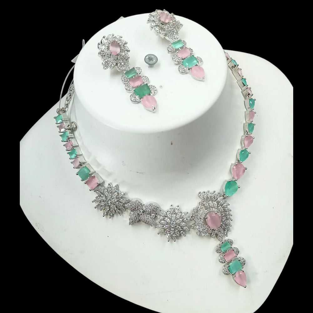 NAFJ Glamorous Silver Plated American Diamond Necklace Set