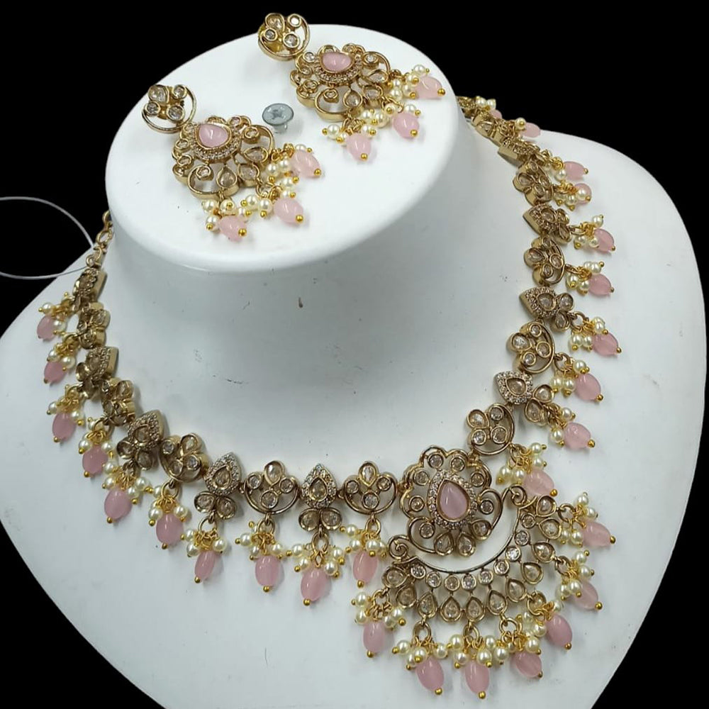 NAFJ Elegant Gold Plated Crystal Stones And Beads Necklace Set