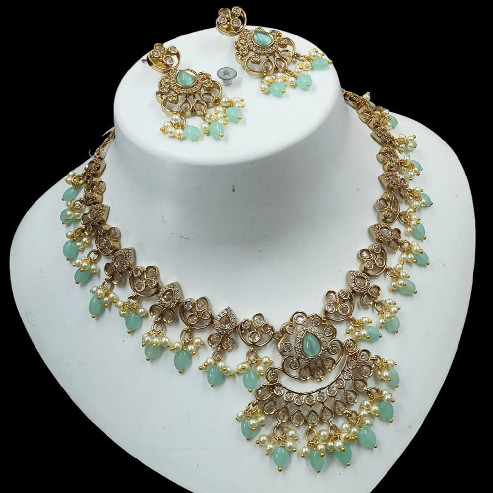 NAFJ Elegant Gold Plated Crystal Stones And Beads Necklace Set