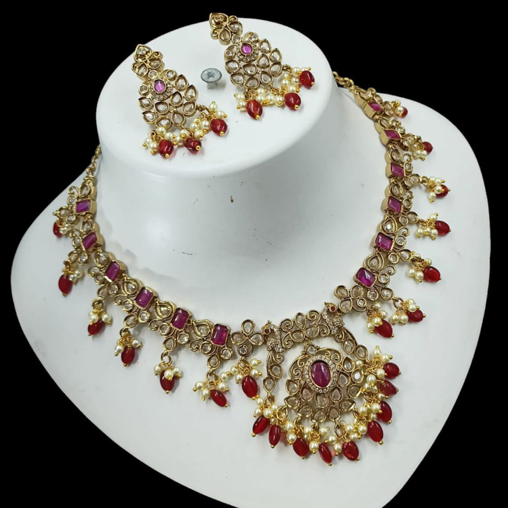 NAFJ Elegant Gold Plated Crystal Stones And Beads Necklace Set