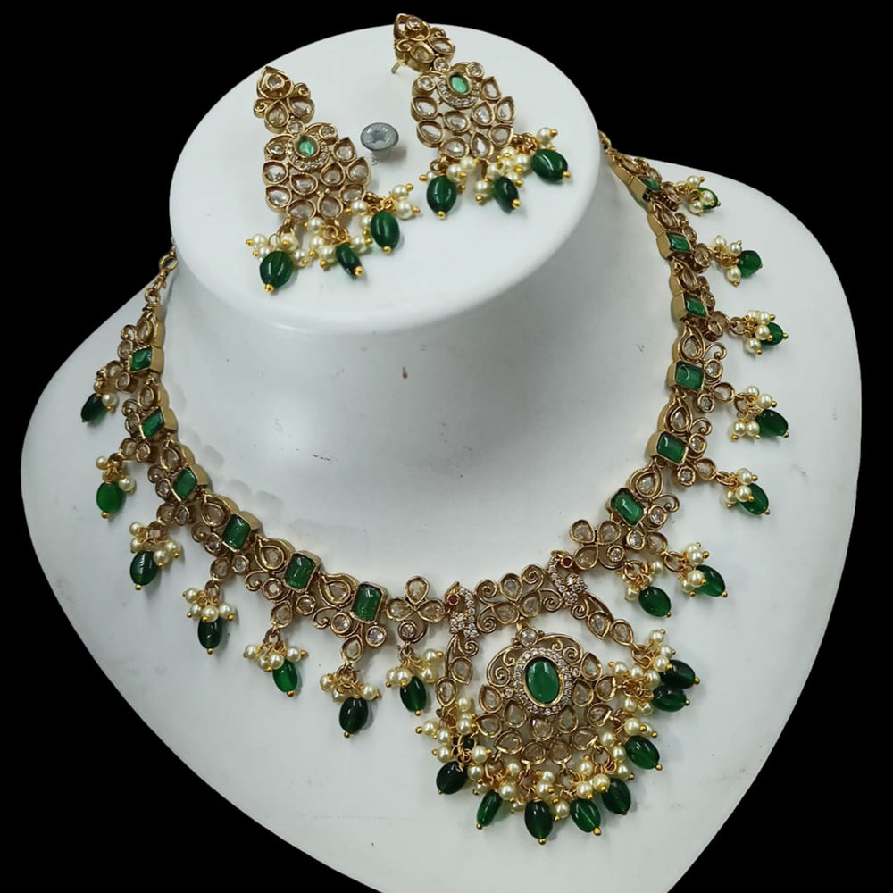 NAFJ Elegant Gold Plated Crystal Stones And Beads Necklace Set