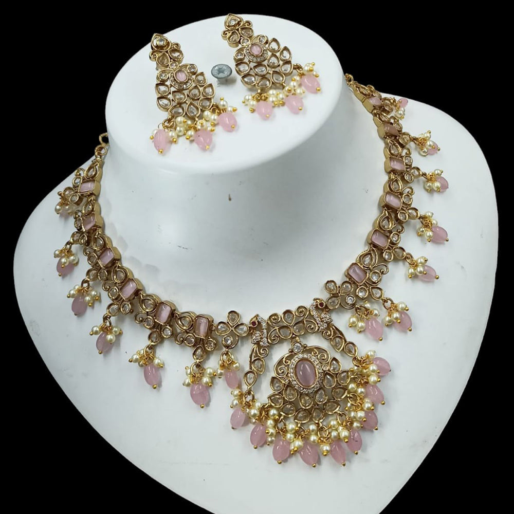 NAFJ Elegant Gold Plated Crystal Stones And Beads Necklace Set
