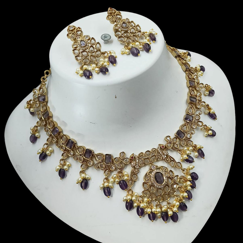 NAFJ Elegant Gold Plated Crystal Stones And Beads Necklace Set
