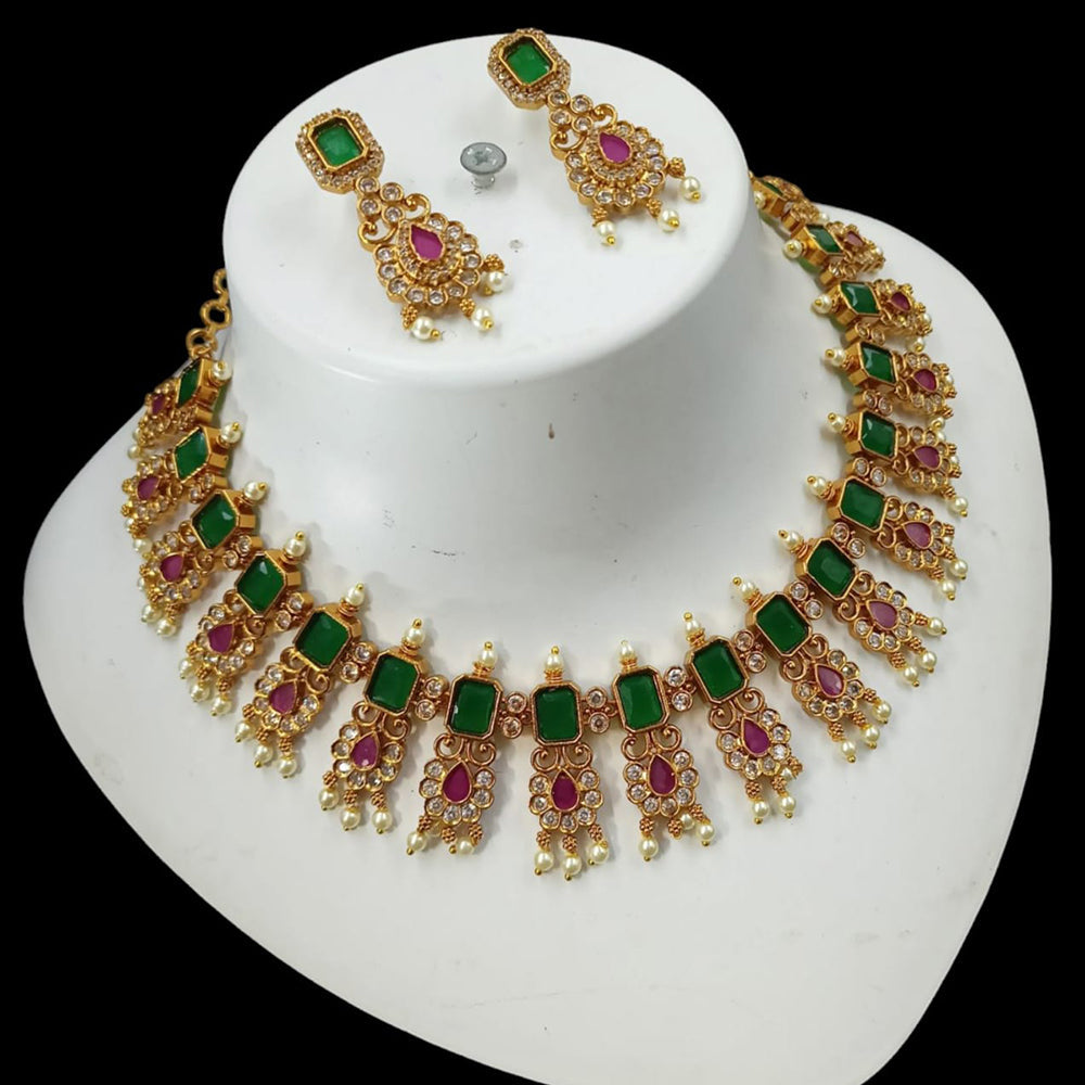 NAFJ Elegant Gold Plated Crystal Stones And Beads Necklace Set
