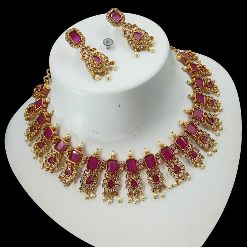 NAFJ Elegant Gold Plated Crystal Stones And Beads Necklace Set