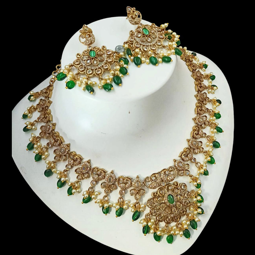 NAFJ Elegant Gold Plated Crystal Stones And Beads Necklace Set