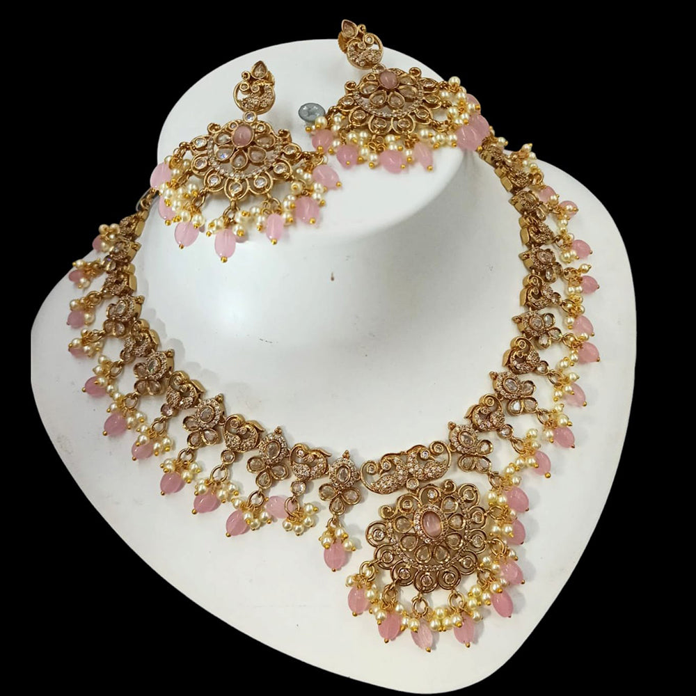 NAFJ Elegant Gold Plated Crystal Stones And Beads Necklace Set