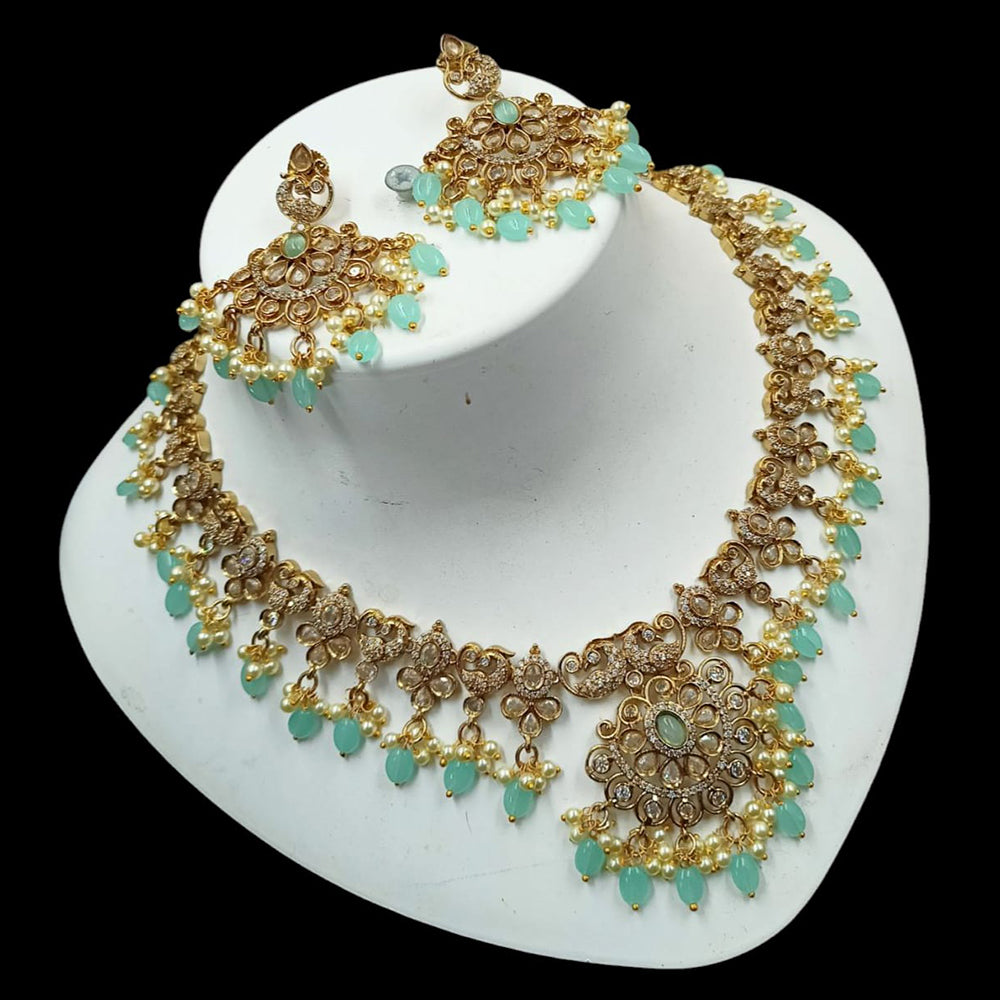 NAFJ Elegant Gold Plated Crystal Stones And Beads Necklace Set