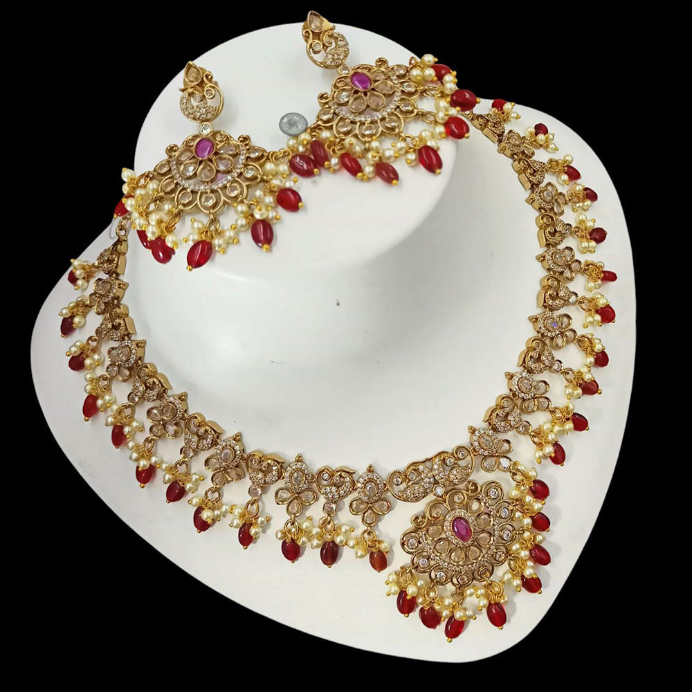 NAFJ Elegant Gold Plated Crystal Stones And Beads Necklace Set